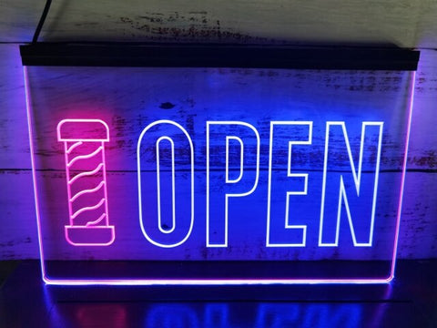 Image of Open Barbers Hair Dressers Two Tone Illuminated Sign