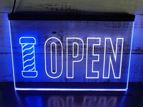 Image of Open Barbers Hair Dressers Two Tone Illuminated Sign