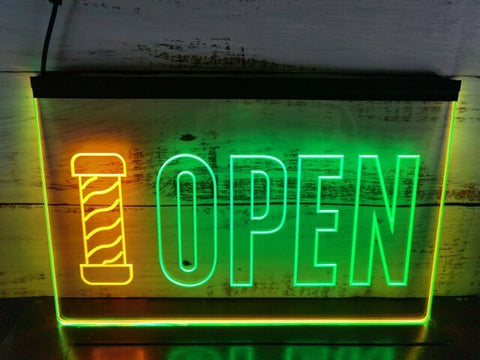 Image of Open Barbers Hair Dressers Two Tone Illuminated Sign