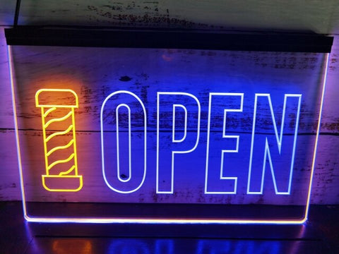 Image of Open Barbers Hair Dressers Two Tone Illuminated Sign