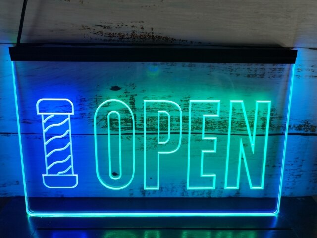 Open Barbers Hair Dressers Two Tone Illuminated Sign