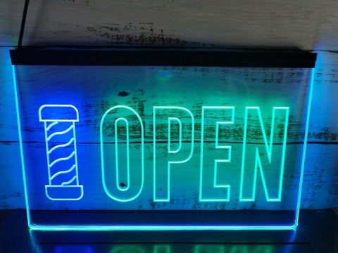 Image of Open Barbers Hair Dressers Two Tone Illuminated Sign