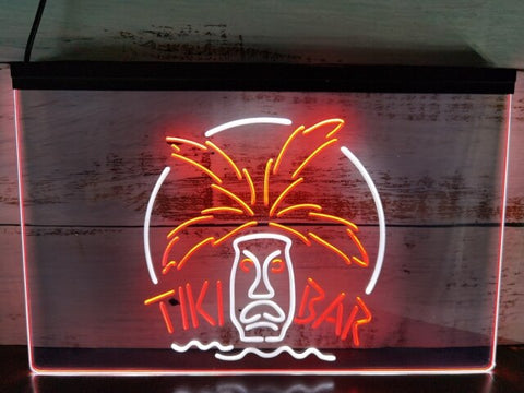 Image of Tiki Bar Palm Mask Two Tone Illuminated Sign