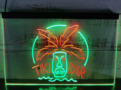 Image of Tiki Bar Palm Mask Two Tone Illuminated Sign