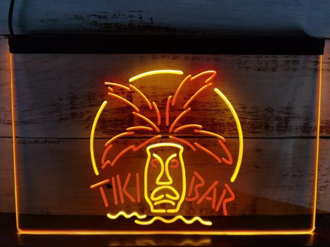 Image of Tiki Bar Palm Mask Two Tone Illuminated Sign