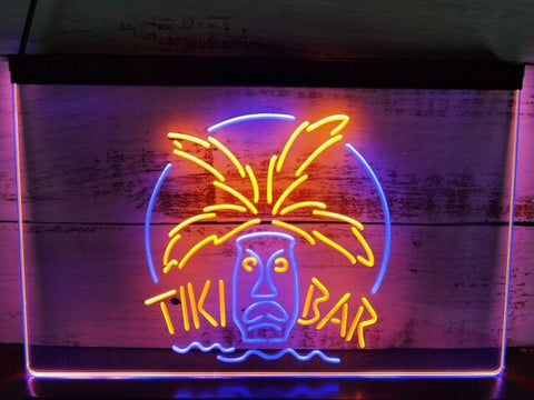 Image of Tiki Bar Palm Mask Two Tone Illuminated Sign