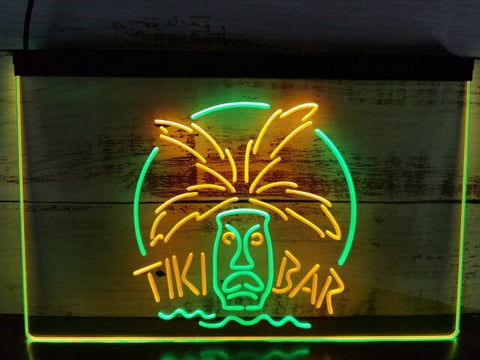 Image of Tiki Bar Palm Mask Two Tone Illuminated Sign