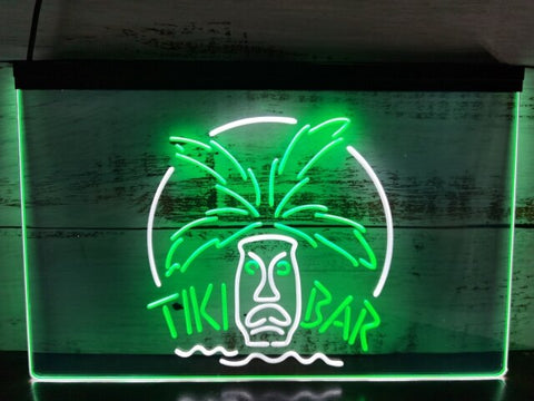Image of Tiki Bar Palm Mask Two Tone Illuminated Sign