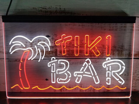 Image of Tiki Bar Palm and Sea Two Tone Illuminated Sign