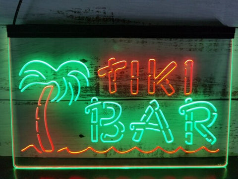 Image of Tiki Bar Palm and Sea Two Tone Illuminated Sign