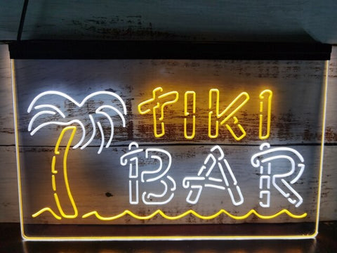 Image of Tiki Bar Palm and Sea Two Tone Illuminated Sign