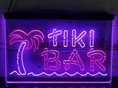 Image of Tiki Bar Palm and Sea Two Tone Illuminated Sign