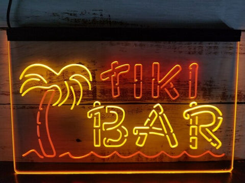 Image of Tiki Bar Palm and Sea Two Tone Illuminated Sign
