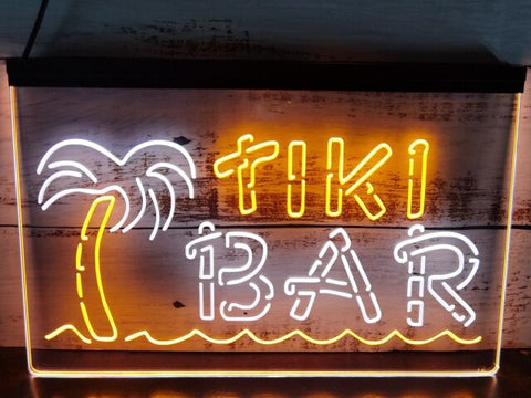 Image of Tiki Bar Palm and Sea Two Tone Illuminated Sign