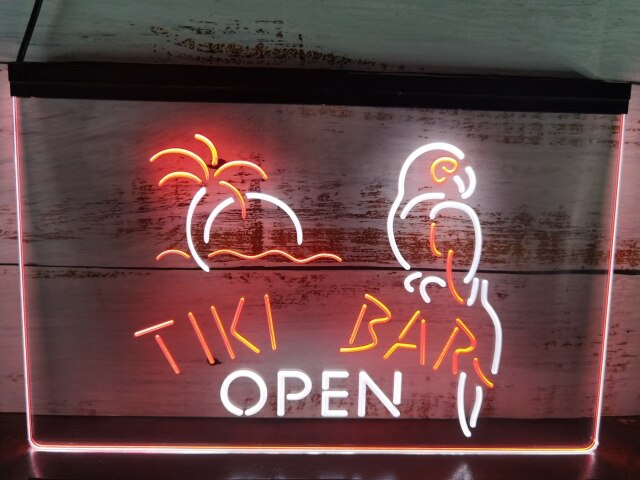 Tiki Bar Open Two Tone Illuminated Sign