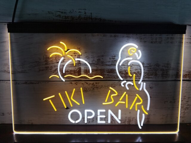 Tiki Bar Open Two Tone Illuminated Sign