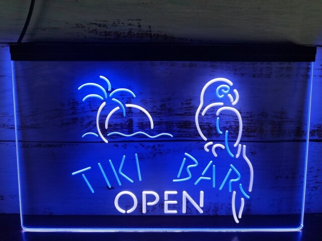 Tiki Bar Open Two Tone Illuminated Sign