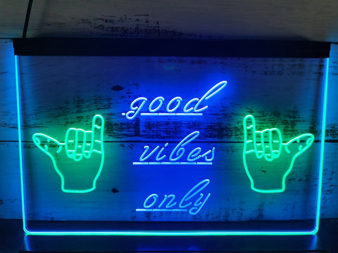 Image of Good Vibes Only Shaka Two Tone Illuminated Sign