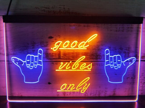 Image of Good Vibes Only Shaka Two Tone Illuminated Sign