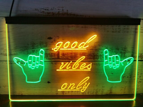 Image of Good Vibes Only Shaka Two Tone Illuminated Sign
