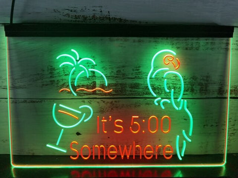 Image of It's 5:00 Somewhere Parrot Two Tone Illuminated Sign