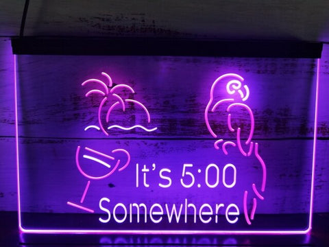 Image of It's 5:00 Somewhere Parrot Two Tone Illuminated Sign
