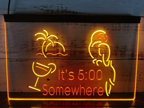 Image of It's 5:00 Somewhere Parrot Two Tone Illuminated Sign