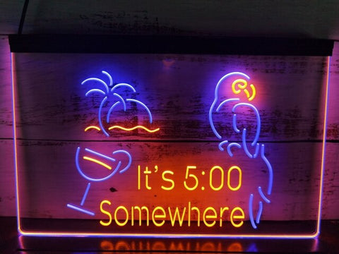 Image of It's 5:00 Somewhere Parrot Two Tone Illuminated Sign