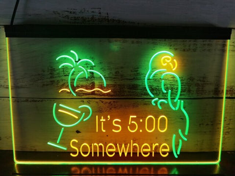 Image of It's 5:00 Somewhere Parrot Two Tone Illuminated Sign