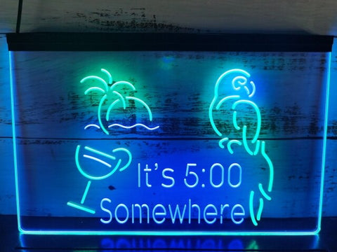 Image of It's 5:00 Somewhere Parrot Two Tone Illuminated Sign