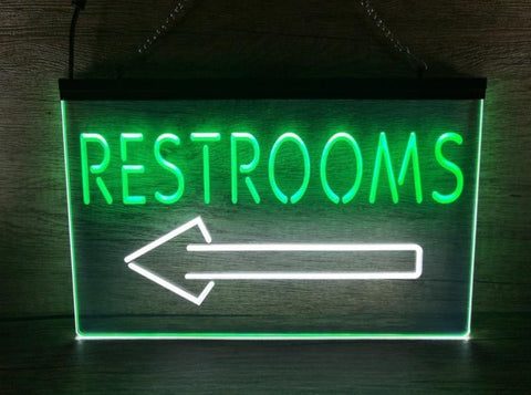 Image of Restrooms To The Left Two Tone Illuminated Sign