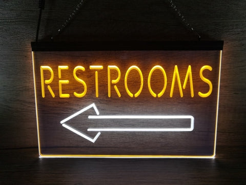Image of Restrooms To The Left Two Tone Illuminated Sign