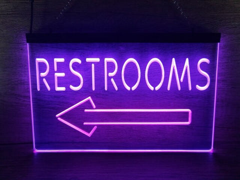 Image of Restrooms To The Left Two Tone Illuminated Sign