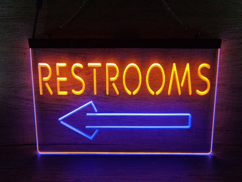 Image of Restrooms To The Left Two Tone Illuminated Sign