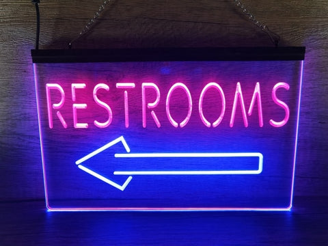 Image of Restrooms To The Left Two Tone Illuminated Sign