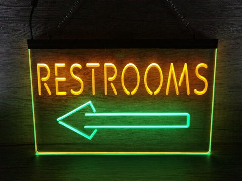 Image of Restrooms To The Left Two Tone Illuminated Sign