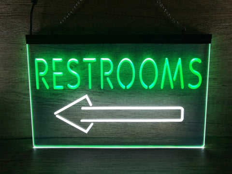 Image of Restrooms To The Left Two Tone Illuminated Sign