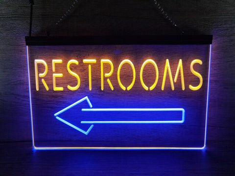 Image of Restrooms To The Left Two Tone Illuminated Sign