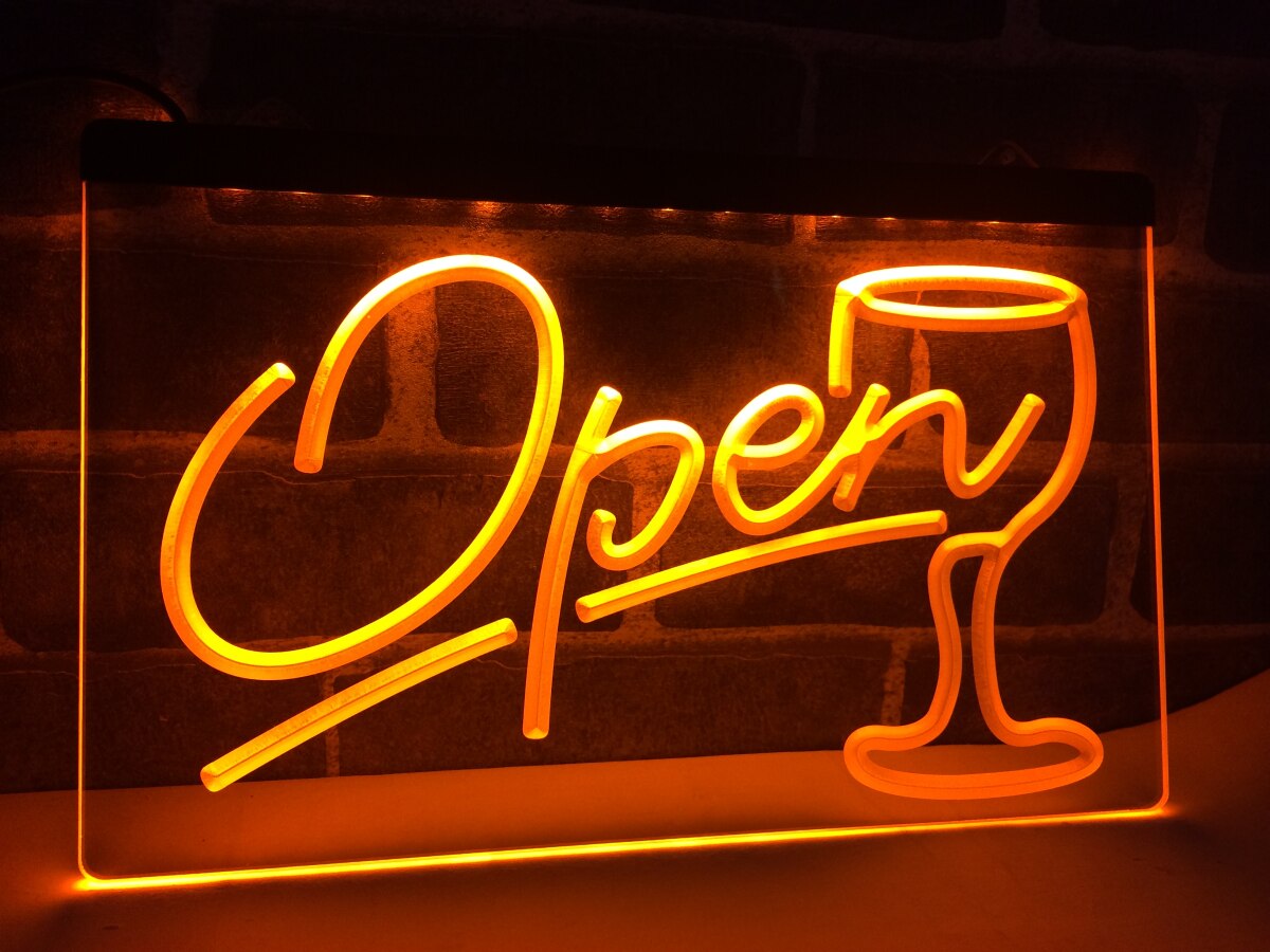 Open Wine Bar Store LED Neon Sign in Orange
