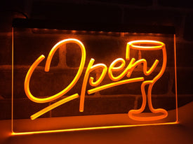 Open Wine Bar Store LED Neon Sign in Orange