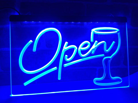 Image of Open Wine Bar Store LED Neon Sign in blue