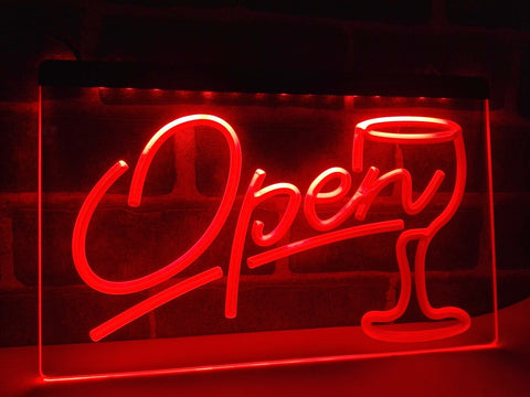 Image of Open Wine Bar Store LED Neon Sign in red