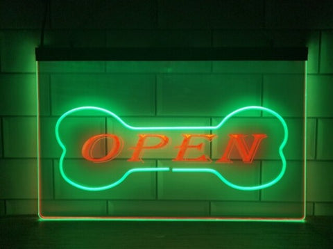 Image of Open Dog Bone Pet Shop Two Tone Illuminated Sign