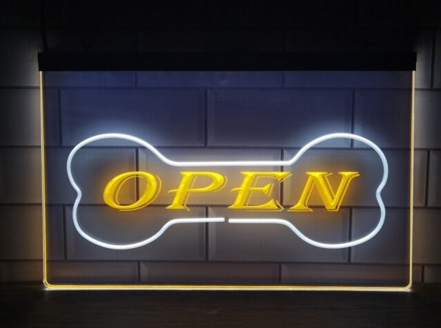 Open Dog Bone Pet Shop Two Tone Illuminated Sign