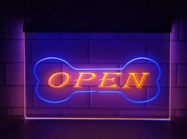 Open Dog Bone Pet Shop Two Tone Illuminated Sign