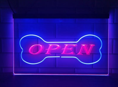 Open Dog Bone Pet Shop Two Tone Illuminated Sign