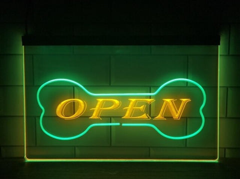 Image of Open Dog Bone Pet Shop Two Tone Illuminated Sign