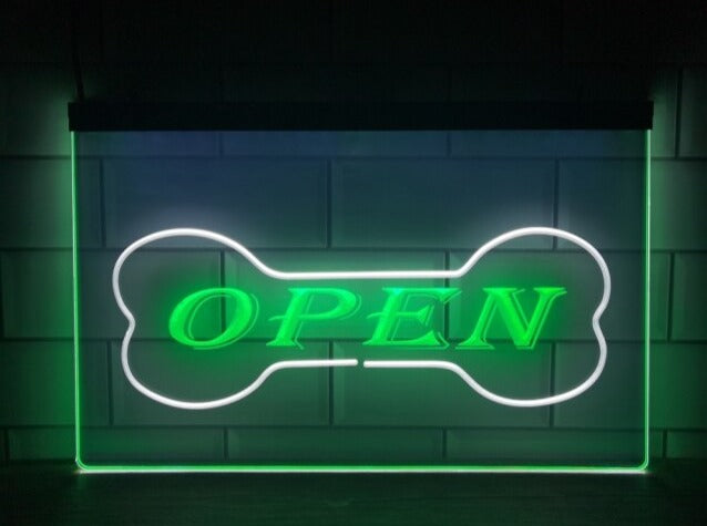 Open Dog Bone Pet Shop Two Tone Illuminated Sign