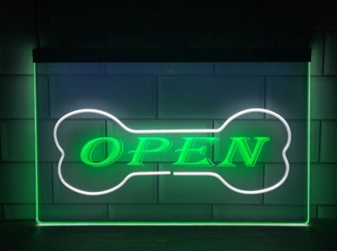 Image of Open Dog Bone Pet Shop Two Tone Illuminated Sign