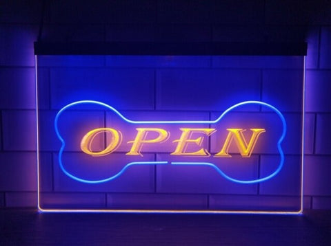 Image of Open Dog Bone Pet Shop Two Tone Illuminated Sign